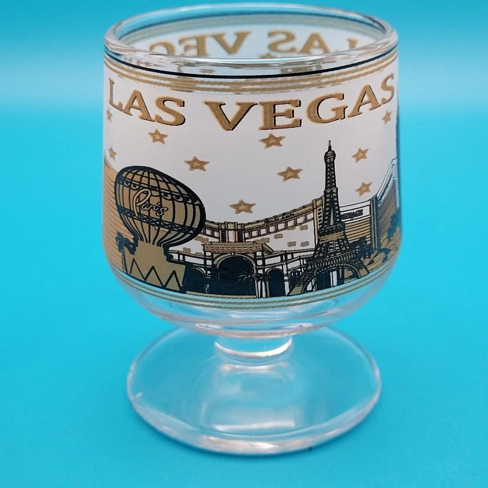Las Vegas Collectible‎ Souvenir Shot Glass Landmark Buildings Frosted Gold Black